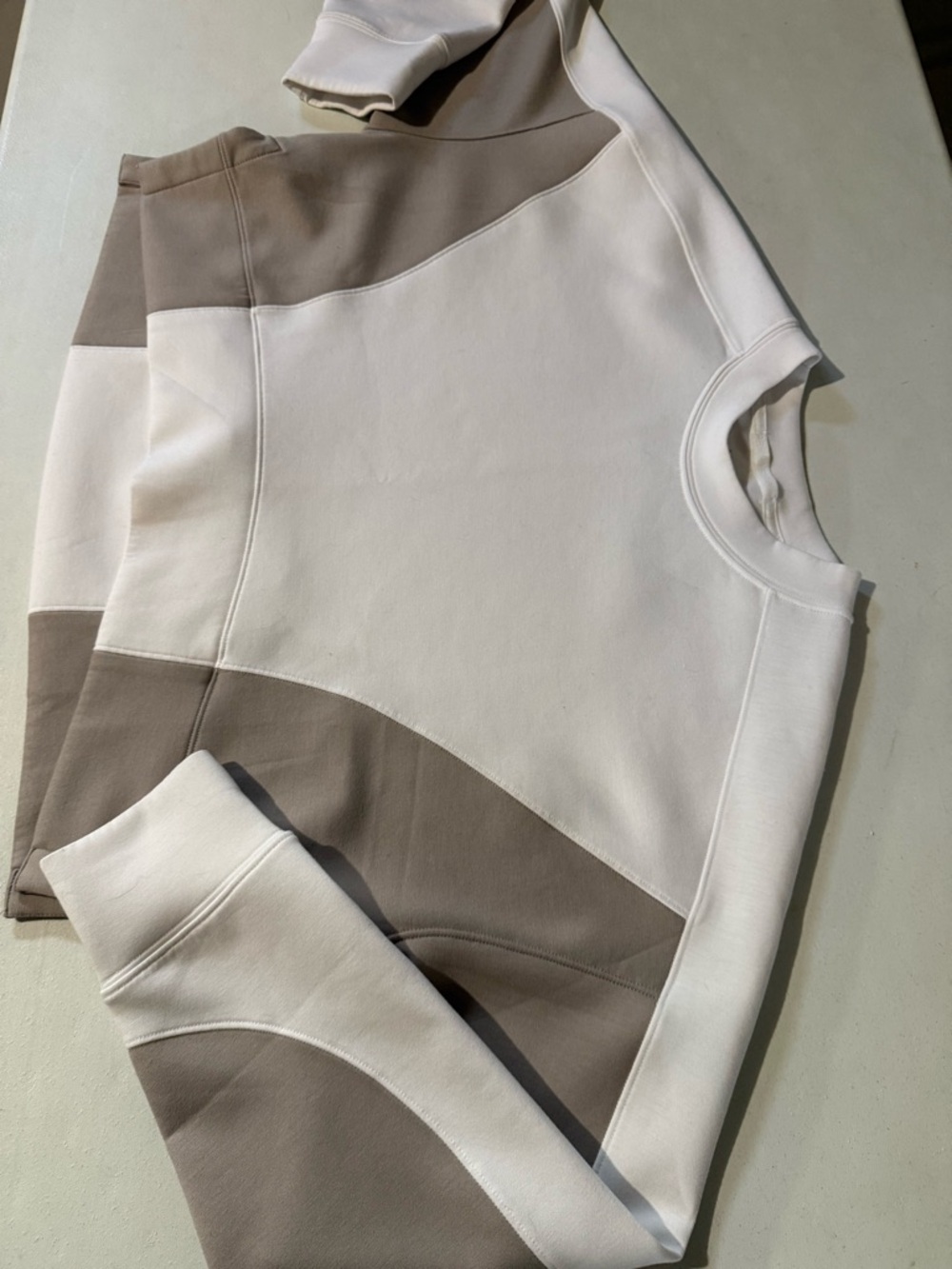 YPB Colorblock Crewneck Sweatshirt - White & Taupe